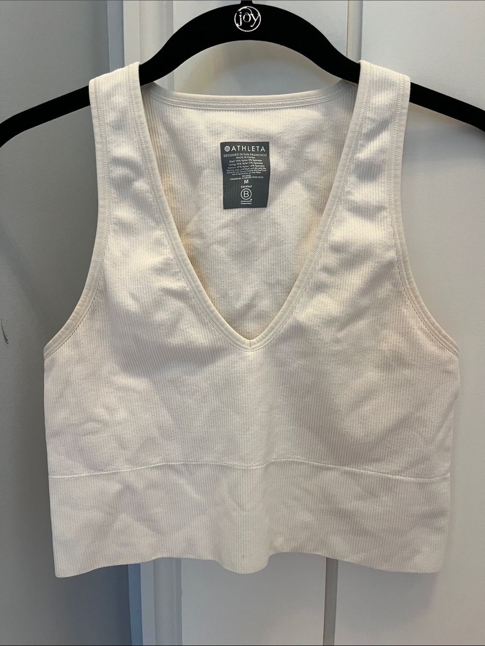 Athleta Cream Ribbed V-Neck Crop Tank
